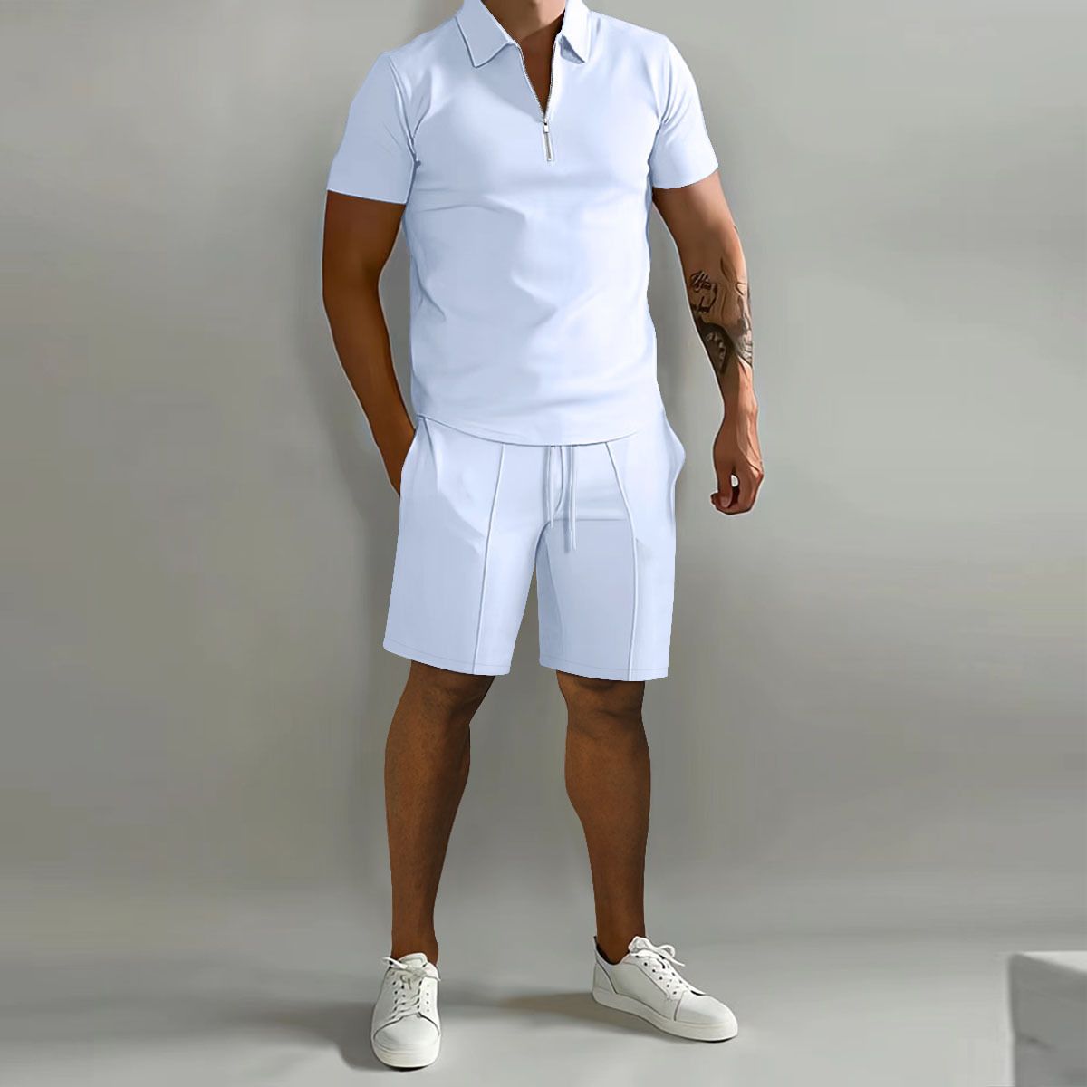 Men's Polo Casual Loose Short Sleeve Shorts Tracksuit_mkmklike.com