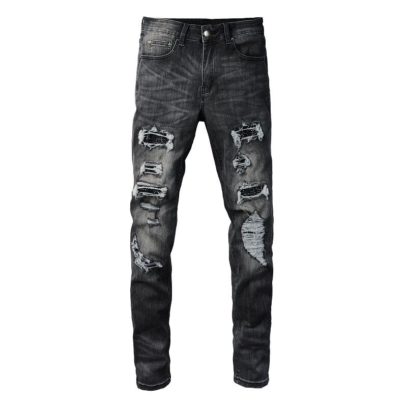 Men's Clothing European And American Trendy Brand American Hot Diamond Jeans Boys Casual Slim Pants High Street Fashion Ripped Men's Pants 5638_mkmklike.com