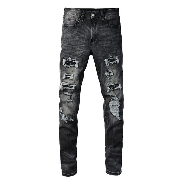 Men's Clothing European And American Trendy Brand American Hot Diamond Jeans Boys Casual Slim Pants High Street Fashion Ripped Men's Pants 5638_mkmklike.com