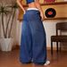 Women's Fleece Lined Denim Jeans Style Autumn Winter Drawstring Wide Leg Trousers Elegant Commuting Everyday_mkmklike.com