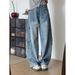 BOY Light Blue Vintage Scimitar Jeans For Men, High Street Design, Loose Casual Versatile Straight Wide-Leg Cargo Pants_mkmklike.com