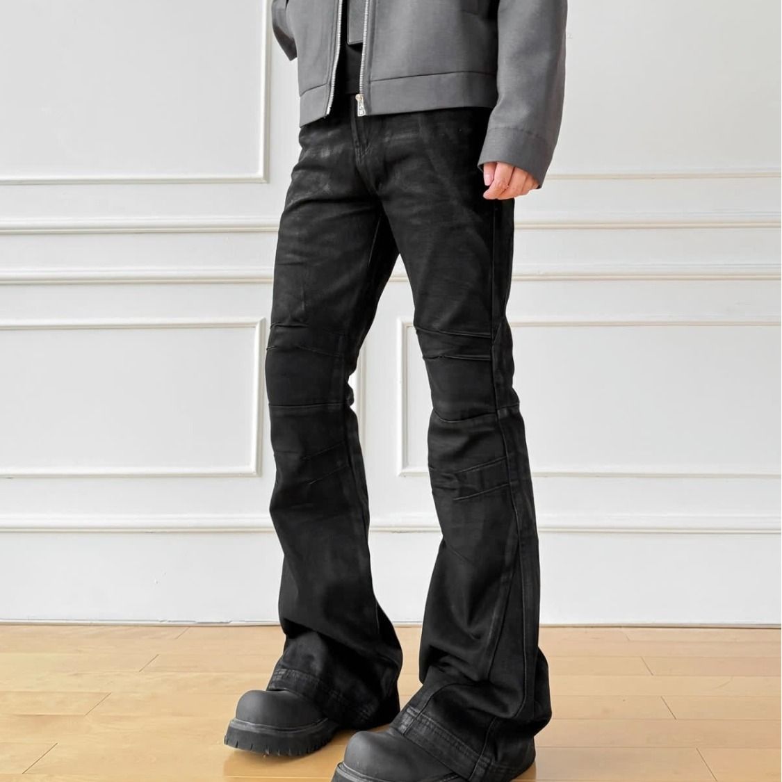 American High Street Retro Heavyweight Floor Length Wide Leg Jeans For Men, Niche Streetwear Brand, Slightly Flared Pants_mkmklike.com