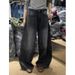 Starry Night Distressed Loose Wide-Leg High Waist Women's Jeans Rhinestone Embellishments Korean Style Pants_mkmklike.com