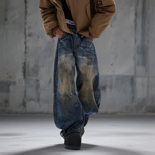 Vintage Washed Straight-Leg Jeans – American Streetwear Distressed Denim With Hand-Painted Fading (Relaxed Fit, Low Waist, No Stretch)_mkmklike.com