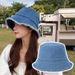 Hot Sale Retro Washed Cowboy Bucket Hat Women Men Wide Brim Sunscreen Sunhat Visors Outdoor Solid Color Denim Blue Black_mkmklike.com