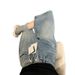 Light Colored Rhinestone Denim Capri Pants plus Size Loose Fit Slimming Wide Leg Pear Shaped Figure New Summer Style_mkmklike.com