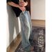 Men's Trendy Spring Straight Leg Jeans American Retro Washed Distressed Paint Splatter Loose Fit Versatile Wide Leg Pants for Youth_mkmklike.com