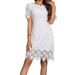 Women'sNew Solid Color Short Sleeve Dress Women's Round Neck Hollow Lace Dress A-Line Dress_mkmklike.com