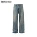 Men's Clothing Retro Vintage Washed Jeans Men And Women Loose Baggy Wide Leg Clean Fit Pants Trendy Brand_mkmklike.com