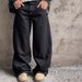 Unisex American Retro Scimitar Jeans Loose Fit Versatile Black Wide Leg Jeans Letter Star Design_mkmklike.com