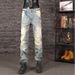 Men's Distressed Denim Jeans - Vintage Washed Slim Straight Fit Casual Pants For Fall & Winter_mkmklike.com