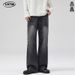 Men's Washed Whiskered Semi Elastic Waist A-Line Jeans American Style Loose Wide Leg Trousers Unisex Relaxed Fit_mkmklike.com