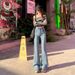 Retro Blue Jeans For Women, 2025 Early Autumn New Style, High-Waisted, Loose Fit, Non-Tight-Fitting, Stretchy Flared_mkmklike.com