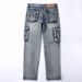 Nostalgic Blue Multi Pocket Workwear Military Outdoor Jeans Men's Loose Straight Tube Retro Hip-hop Motorcycle Jeans 50-135KG Crowd_mkmklike.com