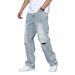 Men's American Retro Washed Distressed Patch Jeans Wide Leg Loose Fit Casual Versatile Straight Leg Trousers_mkmklike.com