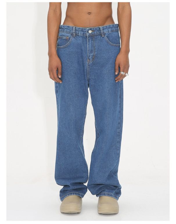 Men's Clothing Retro Flared Jeans Vintage Washed Grey High Street Straight Leg Jeans For Men - Retro Distressed Denim Pants With Classic Comfort_mkmklike.com