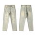 Men's Slim Fit Straight Leg Denim Jeans Yellowish Brown Ripped Distressed High Street Style Retro Trendy Trousers_mkmklike.com