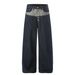 Men's Wide Leg Slightly Curved Jeans High Street Style High End Color Block Patchwork Raw Denim Design For Men And Women_mkmklike.com