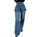 Women’s Clothing South Korea Dongdaemun autumn and winter new retro washed old dark design stitching with waistband jeans_mkmklike.com
