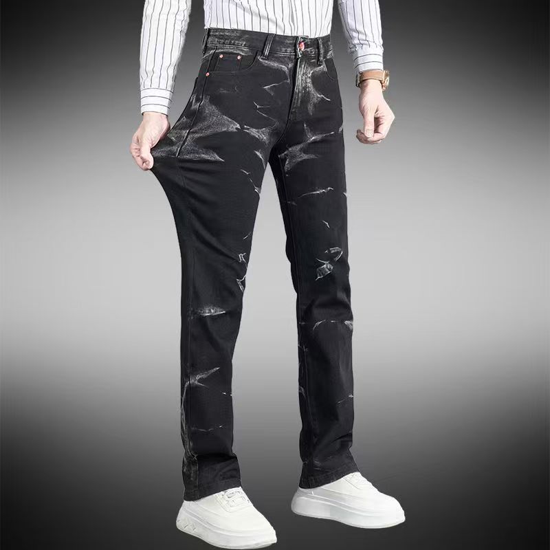 Fashion High Street Printed Stretchy Slim Fit Skinny Jeans for Men with Splatter Paint Trend mid Waist Long Cotton Jeans_mkmklike.com