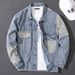 Korean Style Denim Patchwork Jacket - Slim Fit Casual Coat With Contrast Collar | Durable Cotton Blend For Men (Blue/Grey)_mkmklike.com