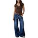 Women's Slimming Stretch Wide Leg Jeans Loose Fitting Straight Leg Denim for Casual Comfortable Wear_mkmklike.com