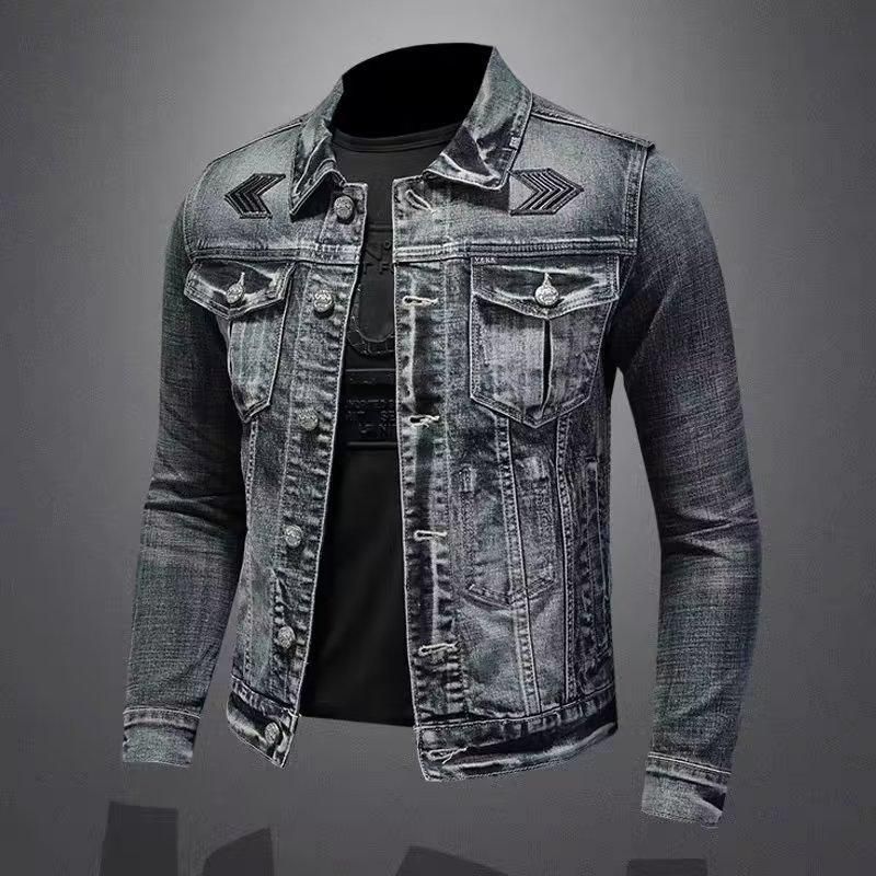 Men's Clothing Casual High Street Retro Denim Jacket Motorcycle Embroidery Fashion All Match Trendy Handsome Workwear Jacket_mkmklike.com