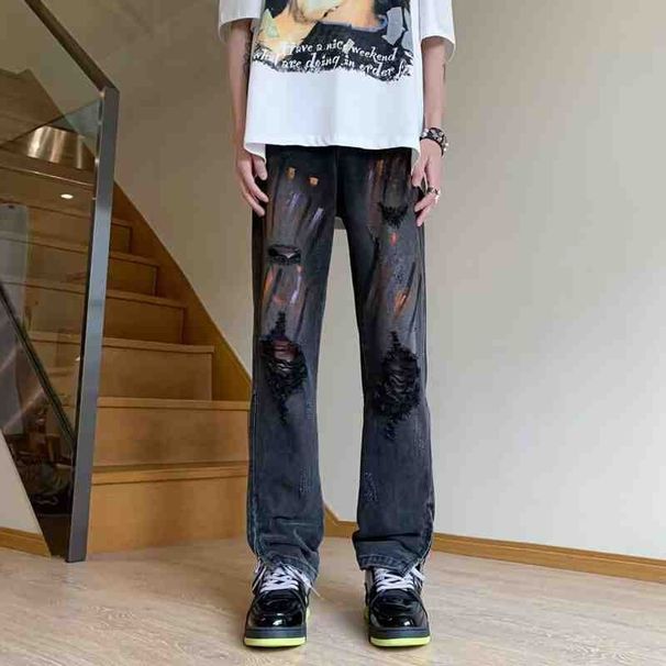 Men's & Women's Distressed Graffiti Jeans – High Street Ripped Denim Pants With Urban Art Vibes_mkmklike.com