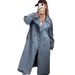 Women’s Oversized Denim Trench Coat – Retro Streetwear Jacket With Polo Collar (S-XL, Blue)_mkmklike.com