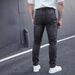 Men's Dark Gray Slim Fit Stretch Denim Jeans Midweight Multi Craftsmanship Trousers Machine Washable Polyester_mkmklike.com