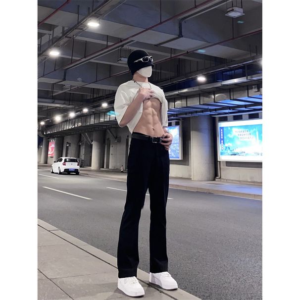 Nordmann Black Jeans For Men With A Sense Of Design, Slightly Flared, Slimming, Long Pants, Autumn And Winter Style, American_mkmklike.com