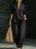 European And American Loose And Casual Denim Suit, Lazy Style V-neck Fashion Casual Wide-leg Jeans For Women_mkmklike.com