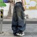 Men's Clothing Trendy Loose Fitting Straight Leg Blue Washed Denim Jeans Curved Edges For Formal & Casual_mkmklike.com