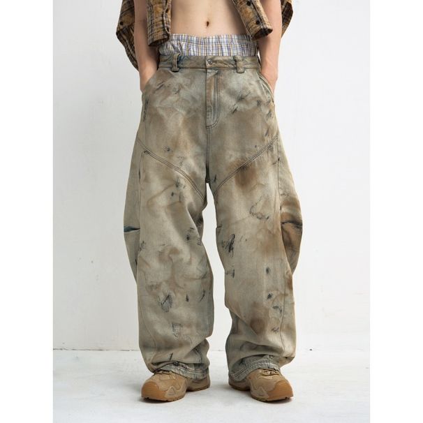 Vintage Washed Jeans For Men - Relaxed Straight Leg Denim Pants | Hip Hop Streetwear | Comfortable & Stylish Casual Trousers (Yellow Ochre, S-3XL)_mkmklike.com