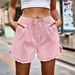 Women's Clothing Raw Edge Flower Bud Denim Elastic Waist Shorts Wish Trend_mkmklike.com