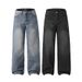 LKTM Men's Light Blue Washed Whiskered Jeans American Style Cleanfit Straight Leg Casual Loose Pants mid Waist Slight Stretch_mkmklike.com