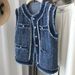 Women's Clothing Super Beautiful Exquisite Light Luxury Heavy Work Style Personality Retro Small Fragrance Style Crochet Raw Edge Denim Vest_mkmklike.com