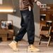 2026 American Retro Jeans Men's Autumn And Winter Loose Trendy Brand Elastic Waist Tied Feet Trendy Casual Tooling Thick Pants_mkmklike.com