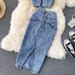 Women's fashion halter tank top high waisted denim skirt_mkmklike.com