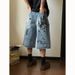 Men's Vintage Street Graffiti Print Denim Shorts - Retro Loose Fit Cargo Pants For Summer Casual Wear_mkmklike.com