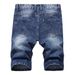Men's Distressed Denim Jeans - Vintage Washed Blue Relaxed Fit Straight Leg Casual Shorts For Hip Hop Streetwear_mkmklike.com