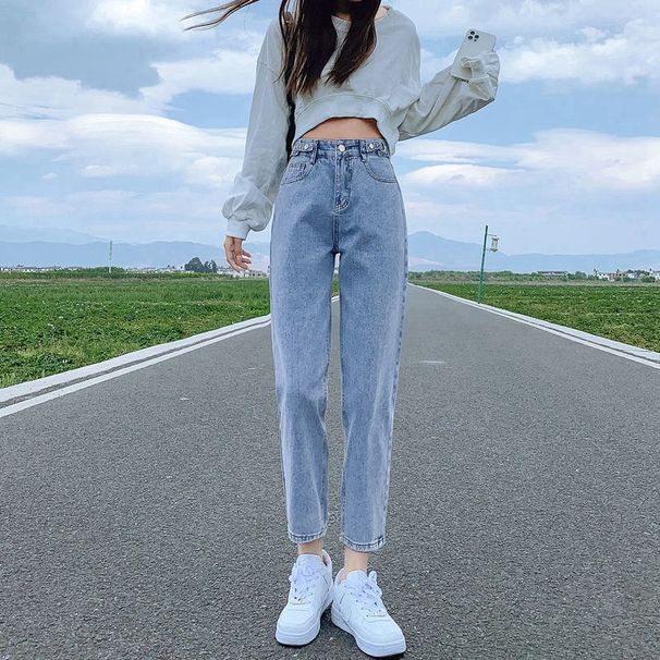 High-Waisted Adjustable Skinny Jeans For Women Trendy Korean Style Straight Leg Crop Pants Carrot Harem Pants For Summer_mkmklike.com