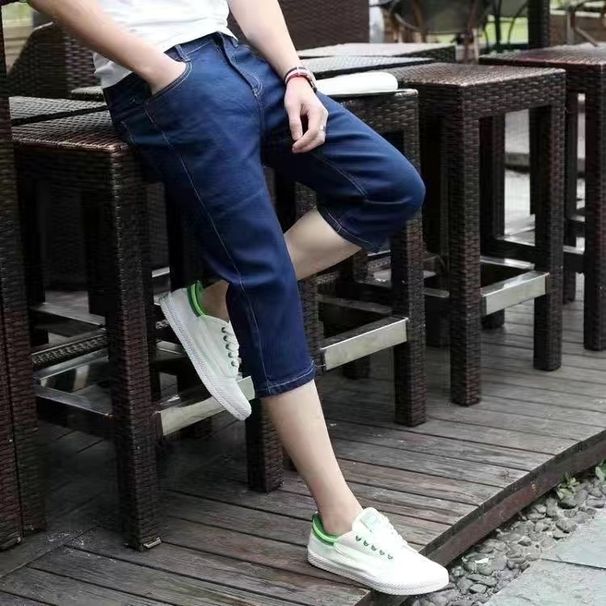Men's Clothing Retro Ripped Denim Shorts Loose Straight ShortsThin Mid Length Pants_mkmklike.com