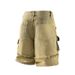 Heavyweight Yellow Mud Dyed Distressed Workwear Denim Shorts, Men's Summer Trendy Multi Pocket Loose Fitting Five Point Pants_mkmklike.com