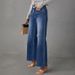 Jeans Women Straight Long Pants Casual Floor Length Mom Pant Blue High Waist Elegant Splice Pockets Slim Y2k Denim Trousers_mkmklike.com