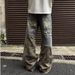 Men's Wide Leg Straight Jeans Retro American Niche Design Washed Patchwork Camouflage Distressed Whiskering_mkmklike.com
