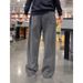 Men's Heavyweight Herringbone Pattern Fleece Lined Sweatpants Autumn Winter Thick American Style Loose Knit Curved Casual Pants_mkmklike.com