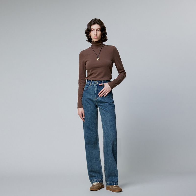 Women's Clothing Jeans Women's Autumn New Style Light Luxury Texture Big Cow Fabric Tall And Thin Three Color High Waist Straight Pants_mkmklike.com