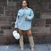 Women's Oversized Denim Jacket – Long Sleeve Patchwork Streetwear Coat With Distressed Details (S-3XL, Light Blue, Urban Unisex Fit, Polyester Blend)_mkmklike.com