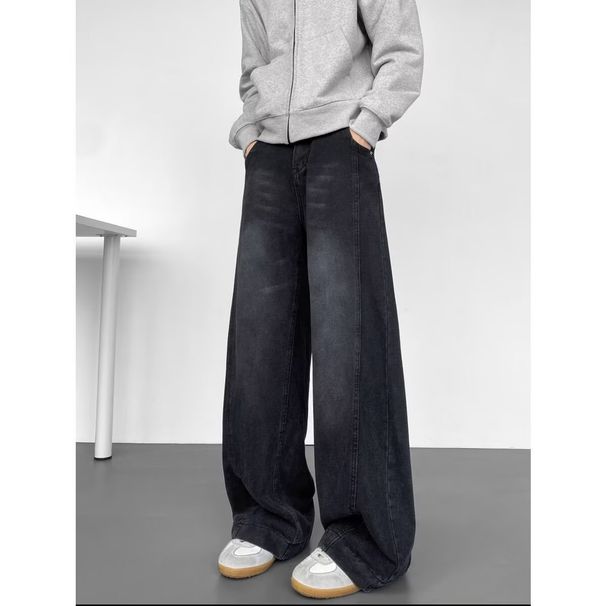 Men's Distressed Washed Denim Pants – Vintage High-Street Straight-Leg Jeans With Artful Fading_mkmklike.com